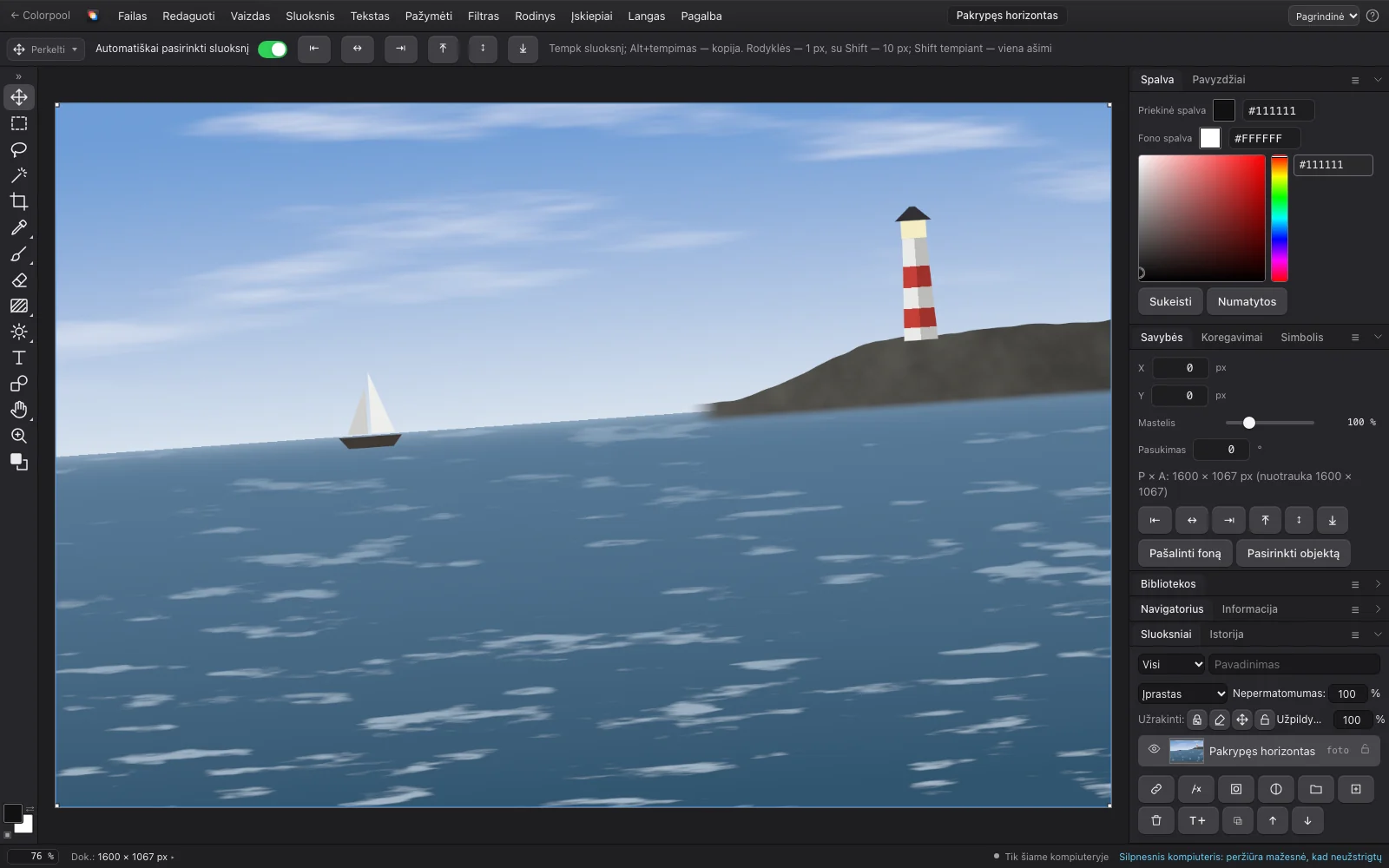 Colorpool Photo with an example open